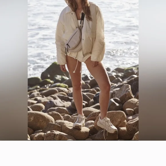 EUC Free People Off The Bleachers Coaches Jacket Size S Sea Salt Coastal Cruise - Picture 2 of 16